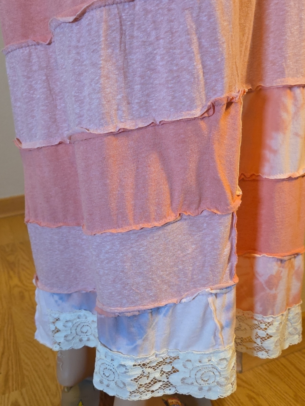 Multiple Threads Upcycled Boho Patchwork Maxi Skirt Pink Lace Rare find - Picture 8 of 13